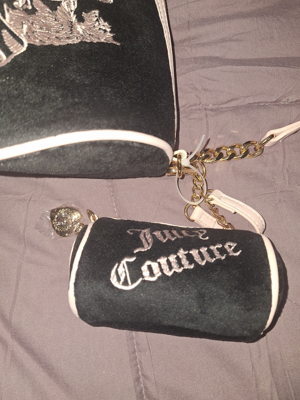 EXCLUSIVE Juicy Couture Black Logo Shoulder Bag with Pink Trim - Picture 3 of 6